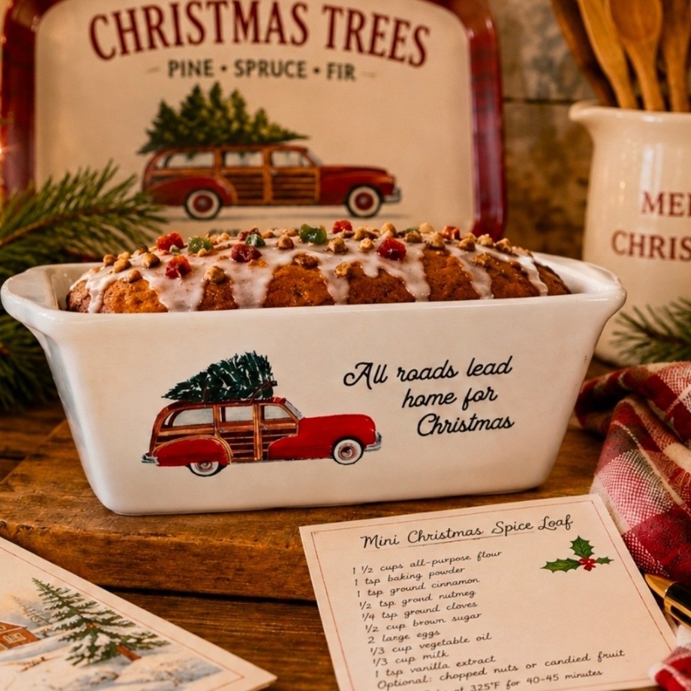 Nantucket Mini Loaf Baker All Roads Lead Home for Christmas Stoneware
